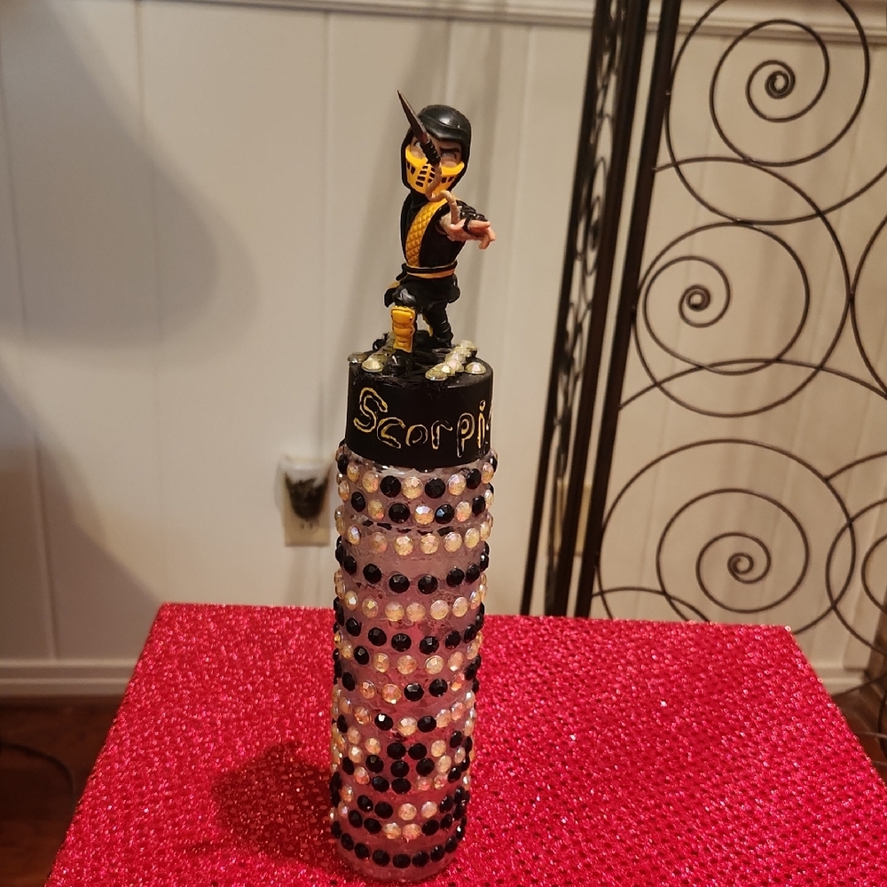 Decorative Beaded Bottle with Scorpion Figurine Topper
